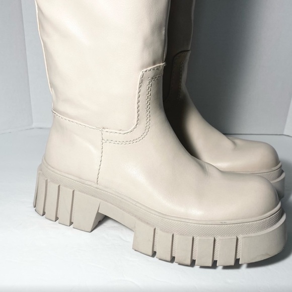 Zara lug boot ecru chunky boots combat cream color - Picture 4 of 8